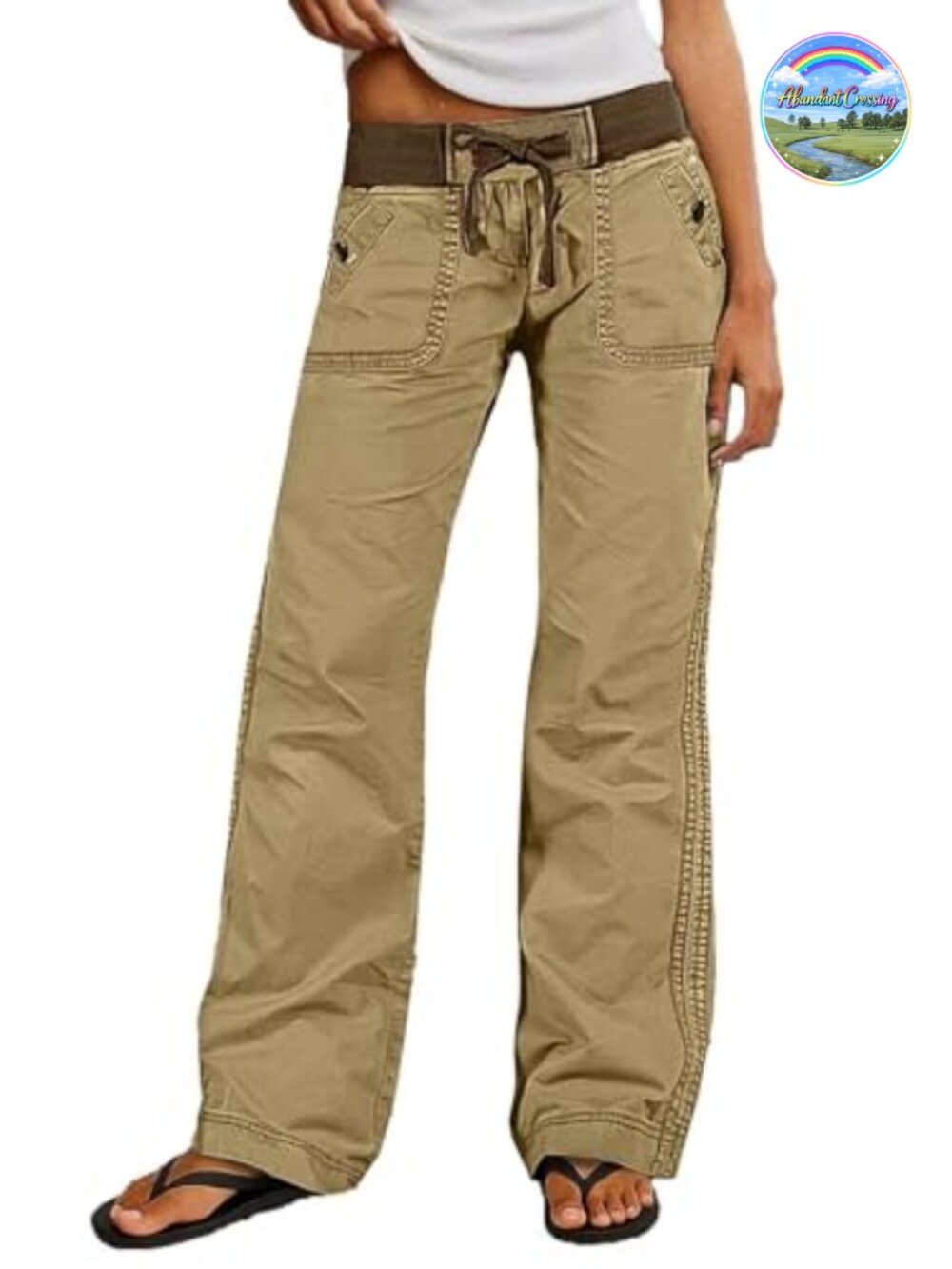 Women's Straight Leg Drawstring Pants 100% Cotton Mid-Rise Casual
